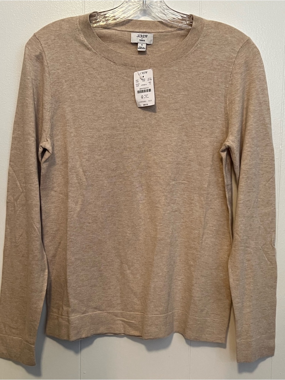 J. Crew Factory NWT Classic Cotton Teddie Sweater Heather Light Khaki Size Small